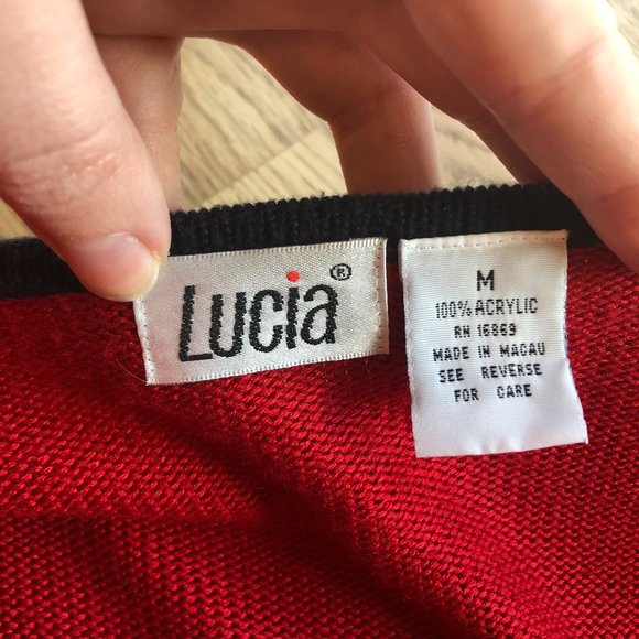 Vintage Lucia Red Argyle 2 Piece Set Top Full Zip Cardigan Medium - Picture 9 of 16